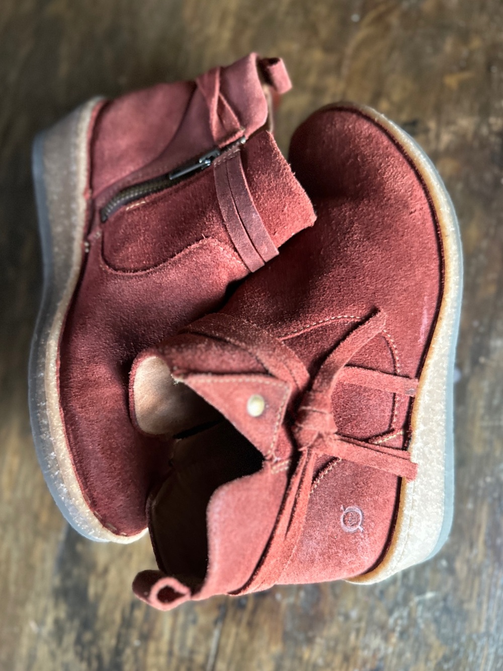 Born Vaughn Suede Wedge Ankle Booties in Rust Mattone | 8
